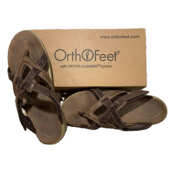 OrthoFeet Clio Women's Arch Support Comfort Sandal - Brown - Size 9 - Picture 1 of 13